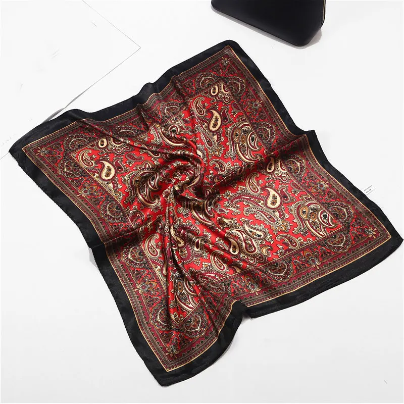 

Bohemian Square Satin Silk Scarf Retro Print Ladies Scarves Indian Muslim Islamic Kerchief Soft Bandana Women Hair Scarf 1PCS