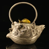 7chinese temple collection old bronze gilt silver tiliang teapot carp statue kettle teapot flagon town house exorcism