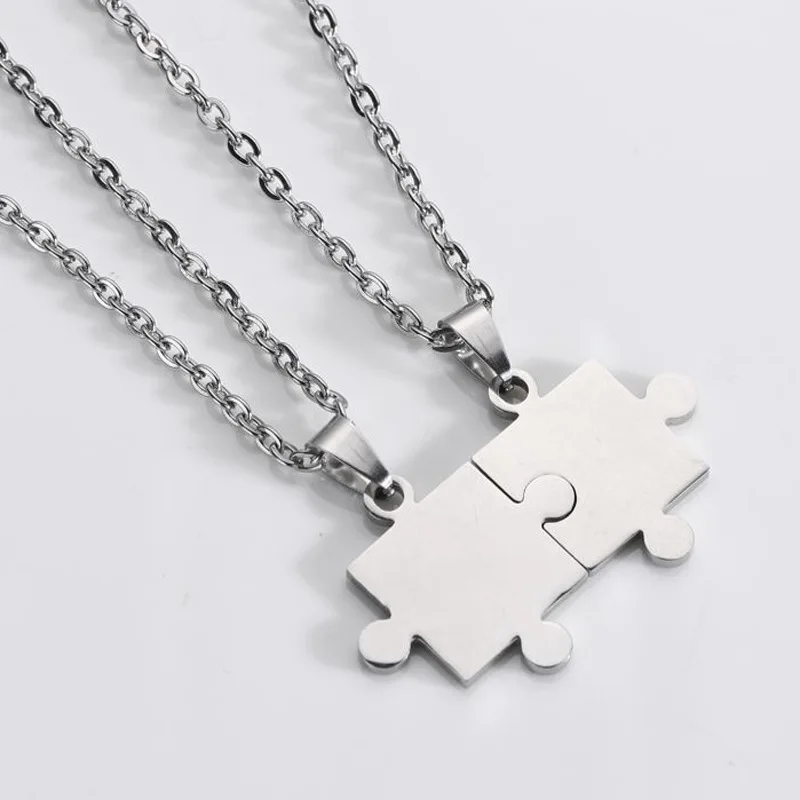 

Silver Plated Stainless Steel Lovers Pendant Necklaces With Chains For Women Men Couple Jewelry