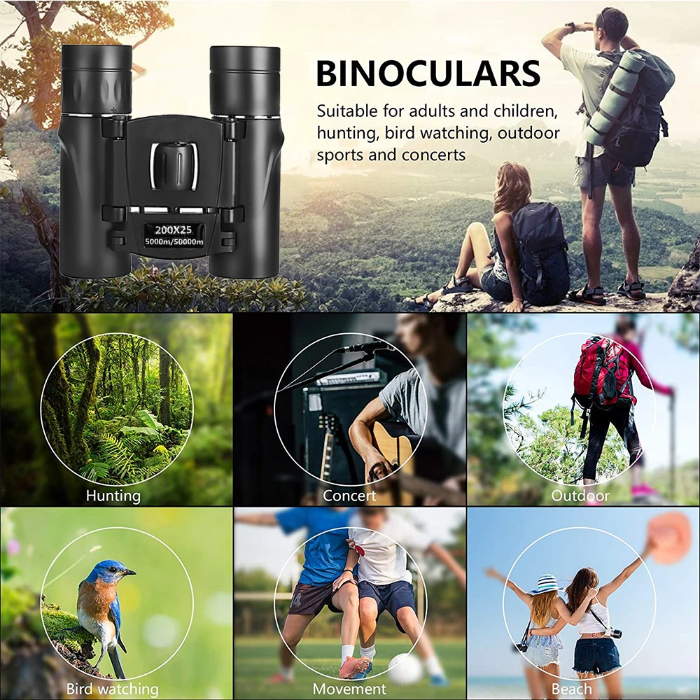 

200X25 Binoculars Telescope 50000M Long Range Powerful HD Professional Binoculars Low Light Night Vision for Hunting Camping