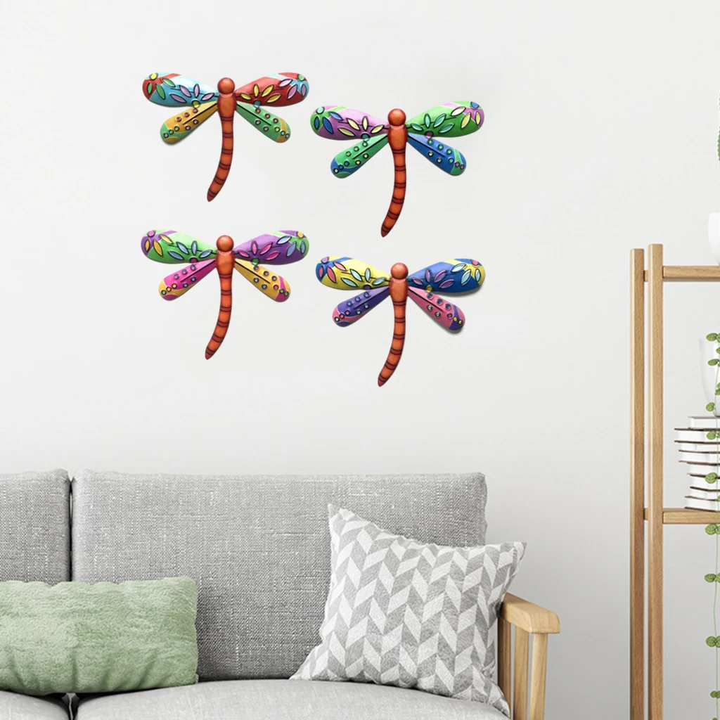 

4Pack Metal Dragonfly Wall Artwork for Living Room Decoration Hanging Animal Sculpture Outdoor Yard Decoration Indoor