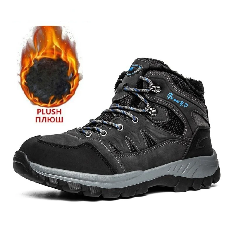 

Брендовые зимние теплые мужские ботинки, водонепроницаемые кожаные плюшевые мужские зимние ботинки, уличные Походные Ботинки, Ботильоны р...