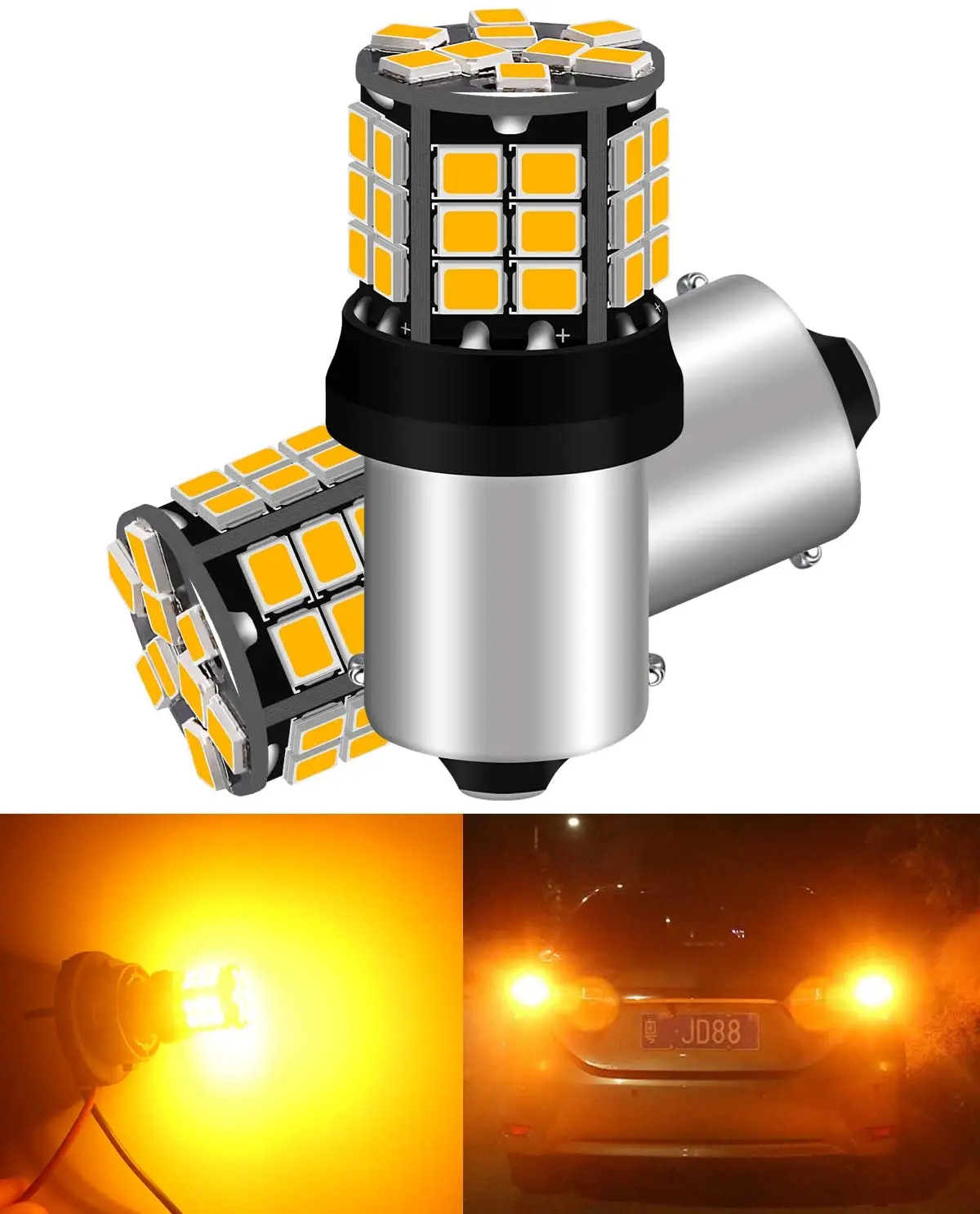 

2-Pack 1056 BAU15S 7507 12496 1156PY PY21W Amber / Yellow 2835 39 SMD 9-30V LED Car Turn Signal Light Blinker Bulb