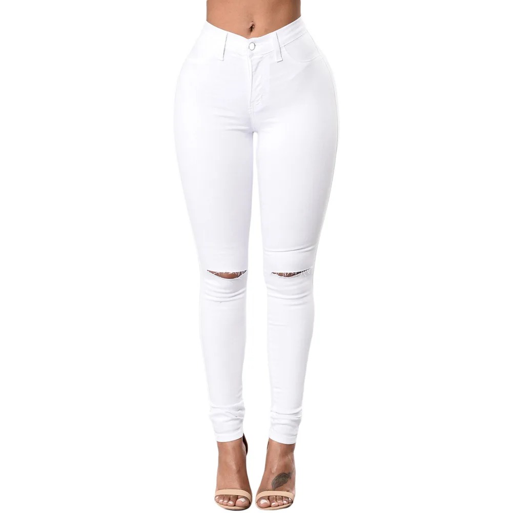 

2021 New Arrival Summer Style Female Fashion Sexy Summer Hole Blue Solid High Waist Hot Night Club Denim Pencil Pants