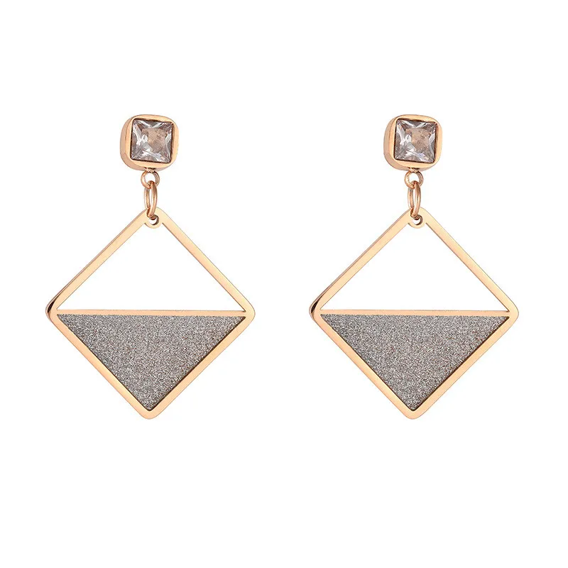 

JIOROMY Simple Jewelry Diamond Fashion Titanium Steel Earrings For Women Dangle Square Frosted Bling Geometric Drop Earring