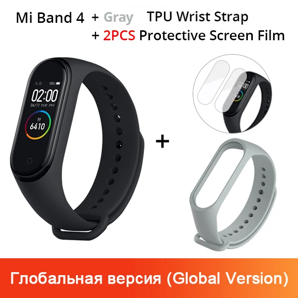 GV N Gray Strap Xiaomi mi Band 4, музыкальный смарт-браслет mi band 4, фитнес-браслет, 135 мА/ч, цветной экран, 50 м, водонепроницаемый, Bluetooth 5,0 - Цвет: GV N Gray Strap