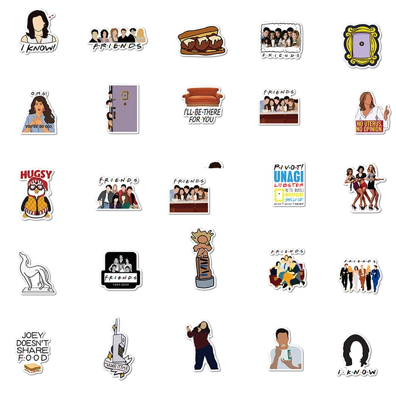Calcoman&iacute;a adhesiva Vintage de Anime con letras de serie de TV Friends, calcoman&iacute;a para &aacute;lbum de recortes, regalo para tel&eacute;fono y port&aacute;til, 10/50/100 Uds.-4
