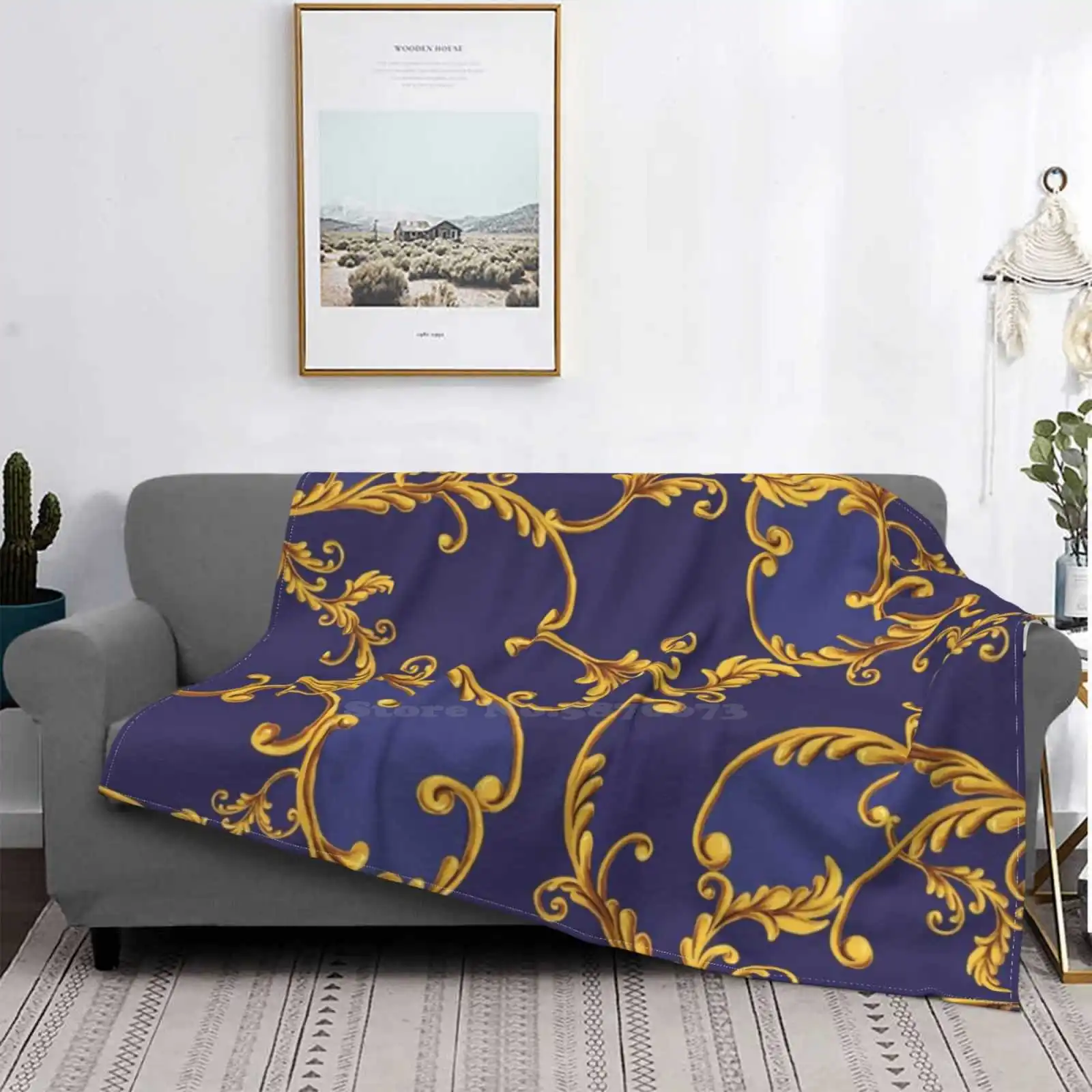 

Royal Gold All Sizes Soft Cover Blanket Home Decor Bedding Royal Gold Leafs Ornamental Ele Timeless Repeating Pattern Pattern