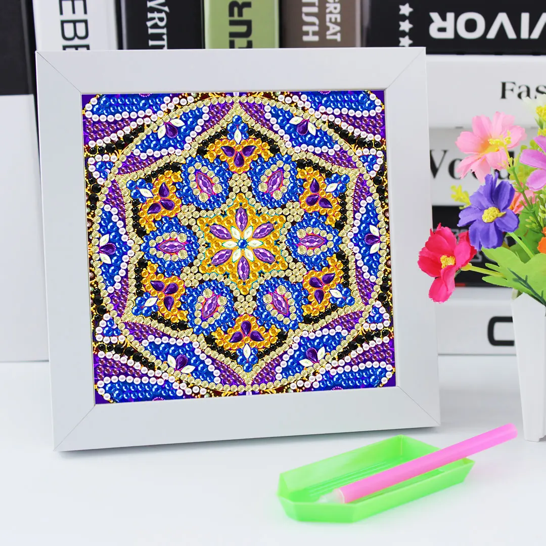 

5D DIY Diamond Painting with Frame Geometric Flower Rhinestone Embroidery Cross Ctitch Mosaic Picture for Children's Room Decor