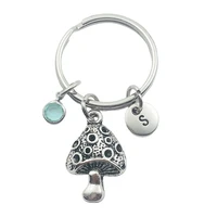 mushroom initial letter monogram birthstone keychains keyring creative fashion jewelry women gifts accessories pendant
