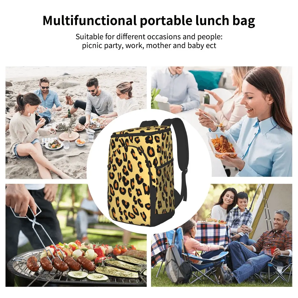 

Leopard Skin Cooler Bag Backpack Picnic thermal Food Delivery Ice Thermo Lunch Camping Refrigerator Insulated Pack