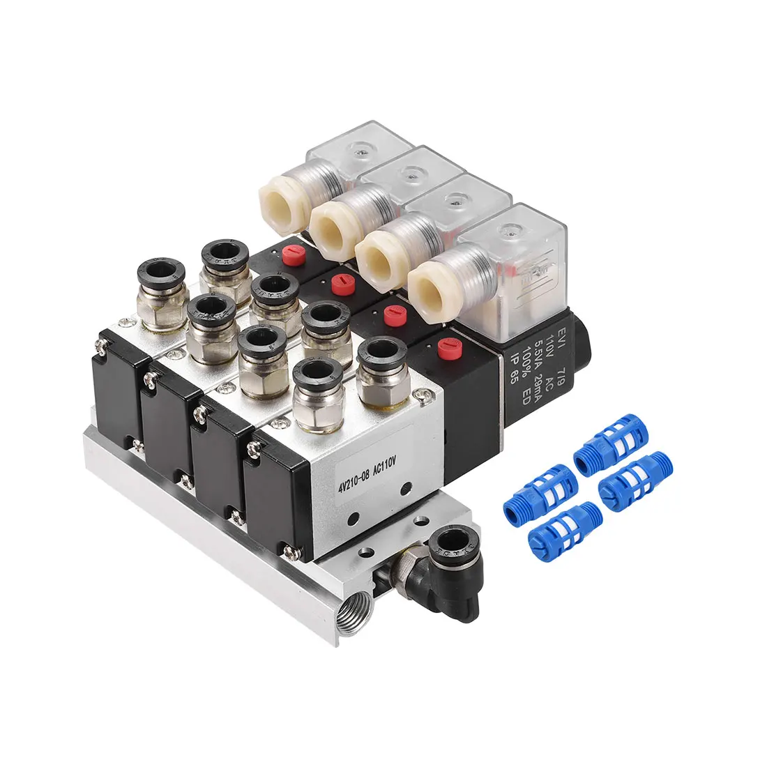 

uxcell 1 Pcs AC 110V 5 Way 2 Position BSPT 1/4-inch, Pneumatic Solenoid Valve with 4F Base, Red Light, 4V210-08