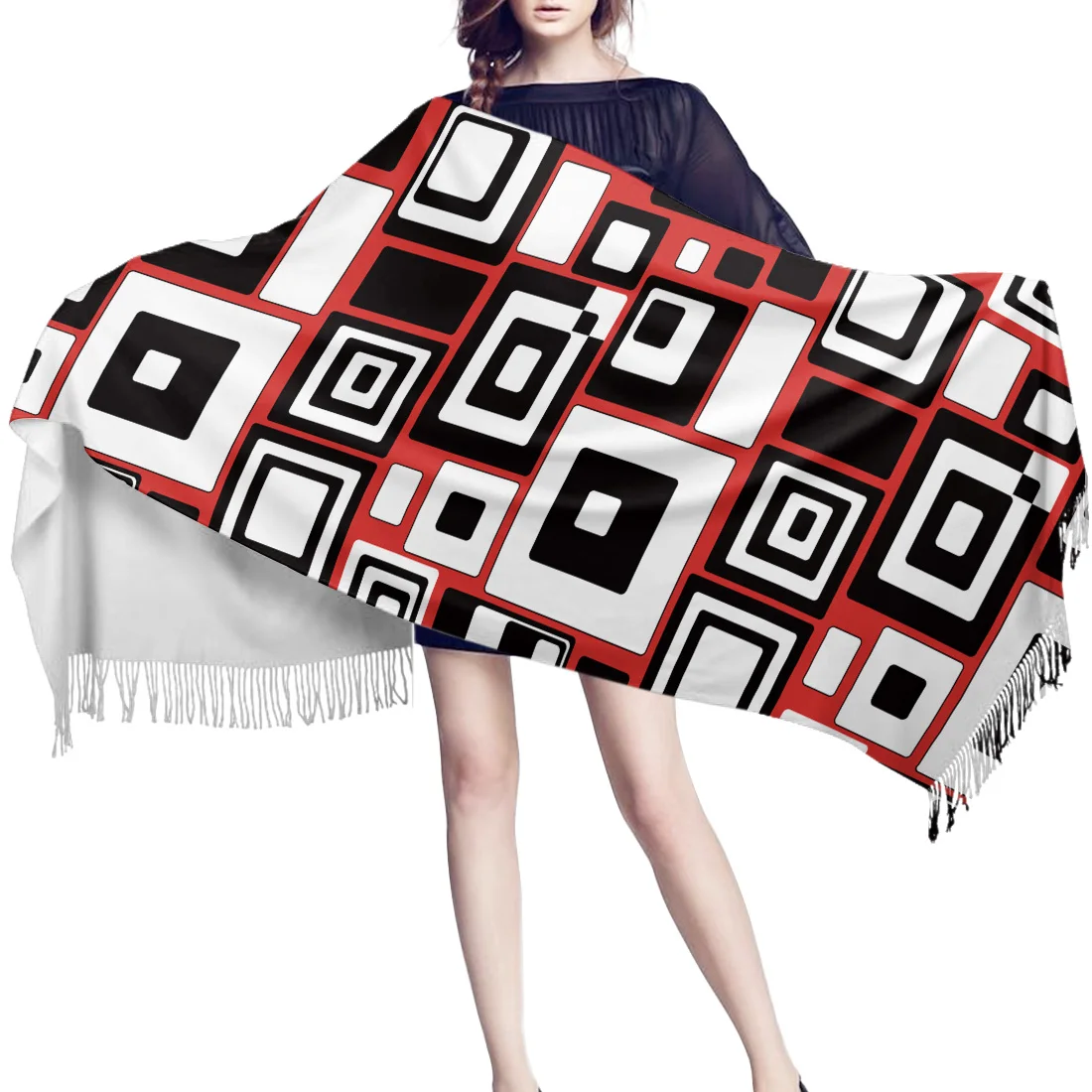 Мягкий кашемировый шарф в стиле пэчворк геометрические прямоугольные Сращенные