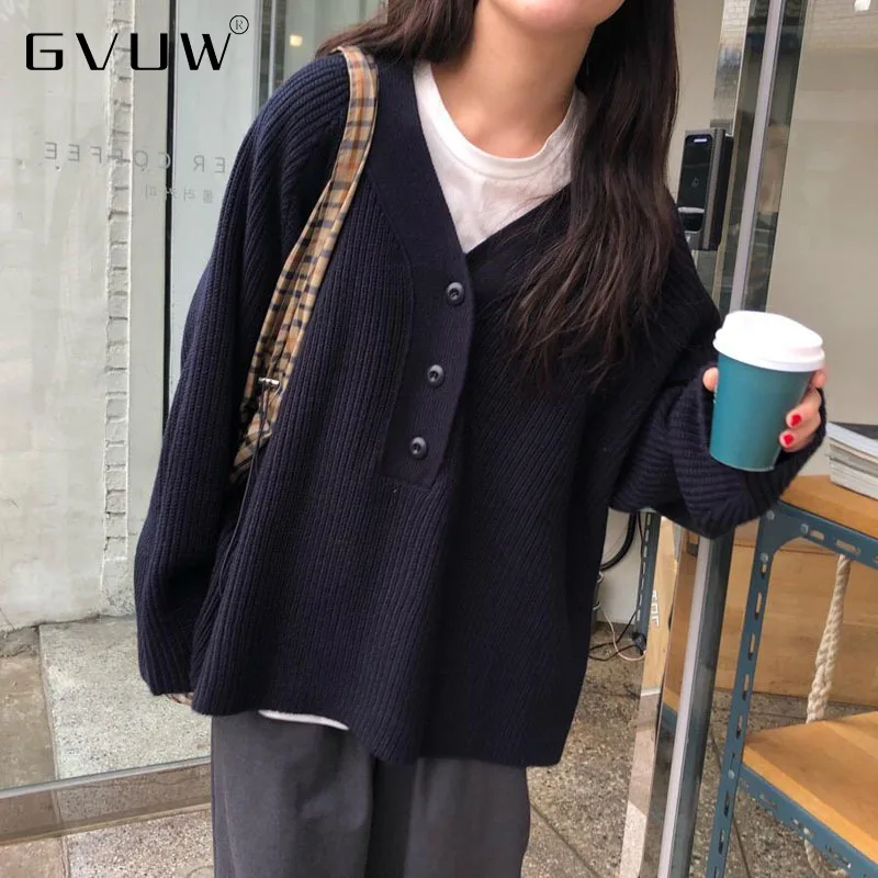 

GVUW Women's loose long sleeved sweater, monochrome, V-neck, large, student sweater,