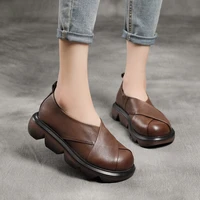 yiluan spring summer 2021 new retro genuine leather thick soled single shoes woman leather lazy shoes casual womens shoes