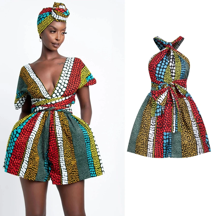 Африканские наборы для женщин DIY бандажный сексуальный комбинезон шорты Дамская