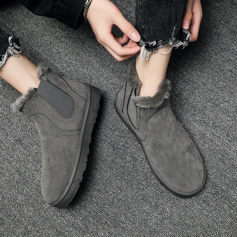 Мужские Зимние ботильоны зимние ботинки из флока теплые мужские