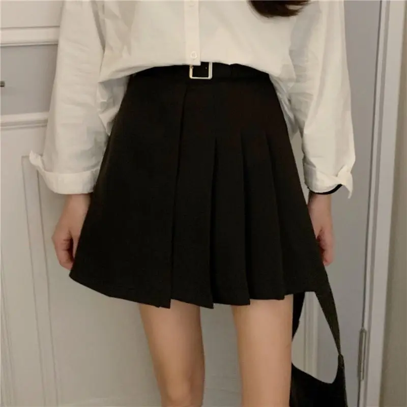 

Summer 2021 Black and Gray Woman Pleated Skirt Ladies High-waisted Sashes Cute Girl Student Dance Gothic Y2k A-line Mini Skirts