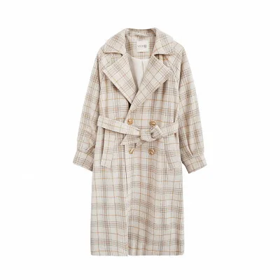 

Autumn and Winter Student Mori Style Gentle Japanese Woolen Overcoat Hepburn Style Mid-Length Plaid Wool Coat Women's coat