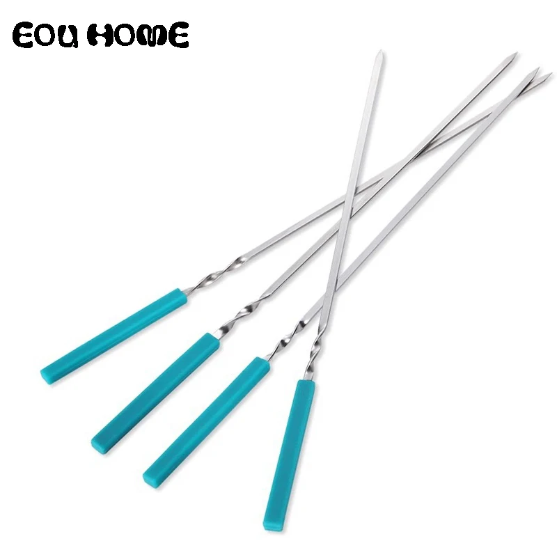 Многоразовые шпажки из нержавеющей стали с синей ручкой силикагеля для барбекю