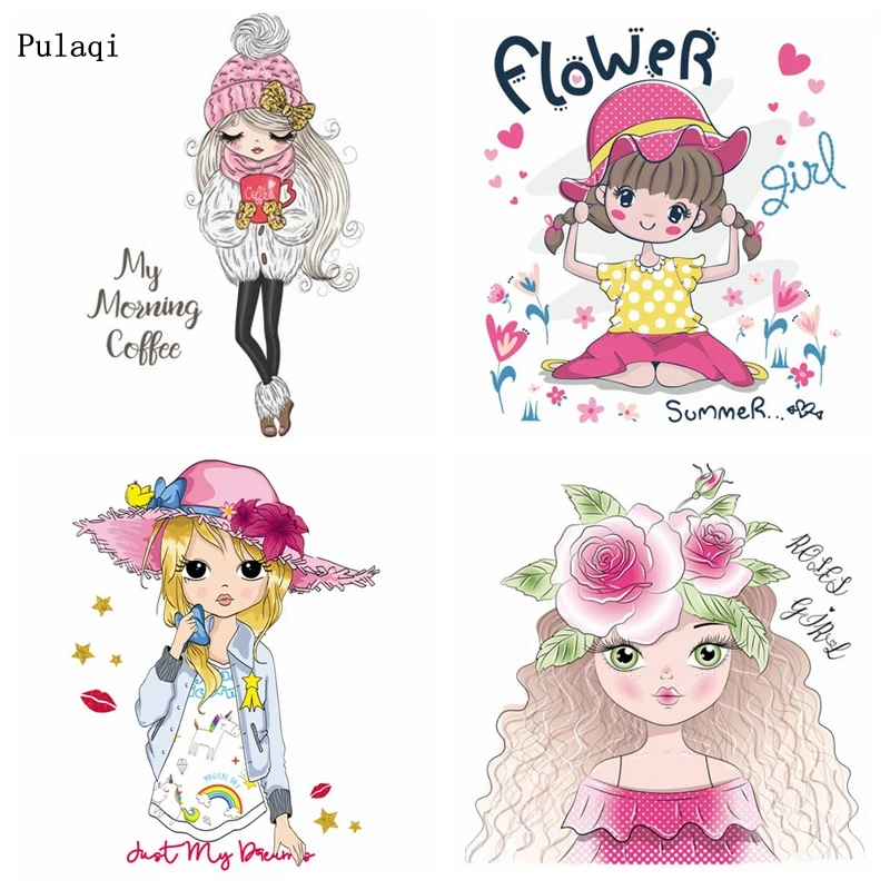 Pulaqi DIY соломенная шляпа девушка стикер для глажки тепловые переводы горячая