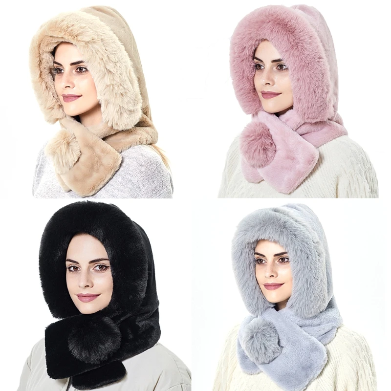 

Q39C 11,02x16,53 дюйма Высококачественная женская зимняя теплая шапка «Все в одном» с шарфом для улицы