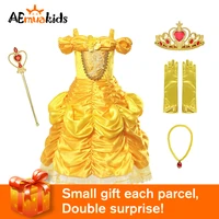 girls cosplay party dress beauty and the beast princess belle halloween costume girls model show dress kid clothes