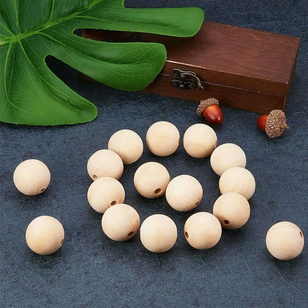 

100PCS 20/25mm-Wood Beads Lotus Natural Color Wooden Beads Round Balls Wooden Loose Beads Jewelry Accessories