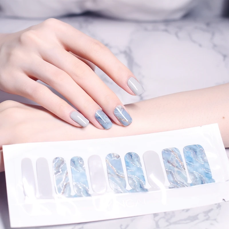 Синий и серый мраморный смешанный цвет 20 шт. наклейка для ногтей водостойкая
