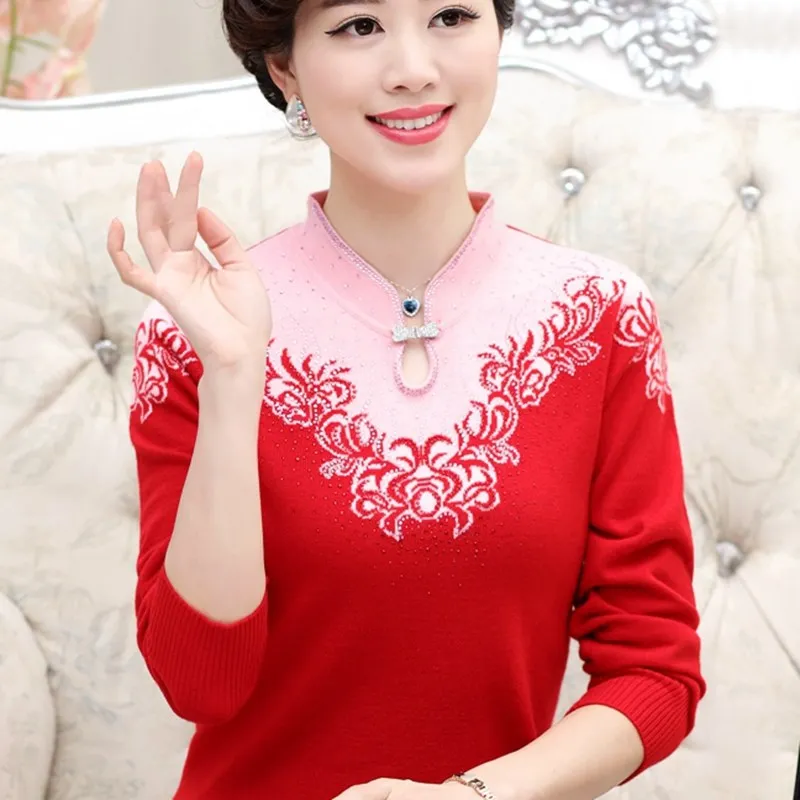 Свитер женский кашемировый с V-образным вырезом для женщин среднего возраста на