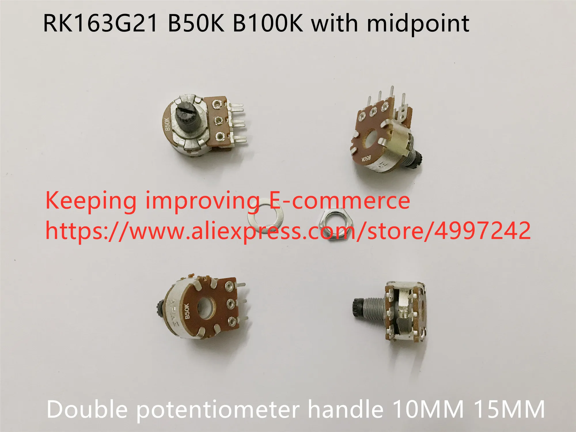 Оригинальный новый 100% RK163G21 B50K B100K с середины ручка двойного потенциометра 10 мм 15