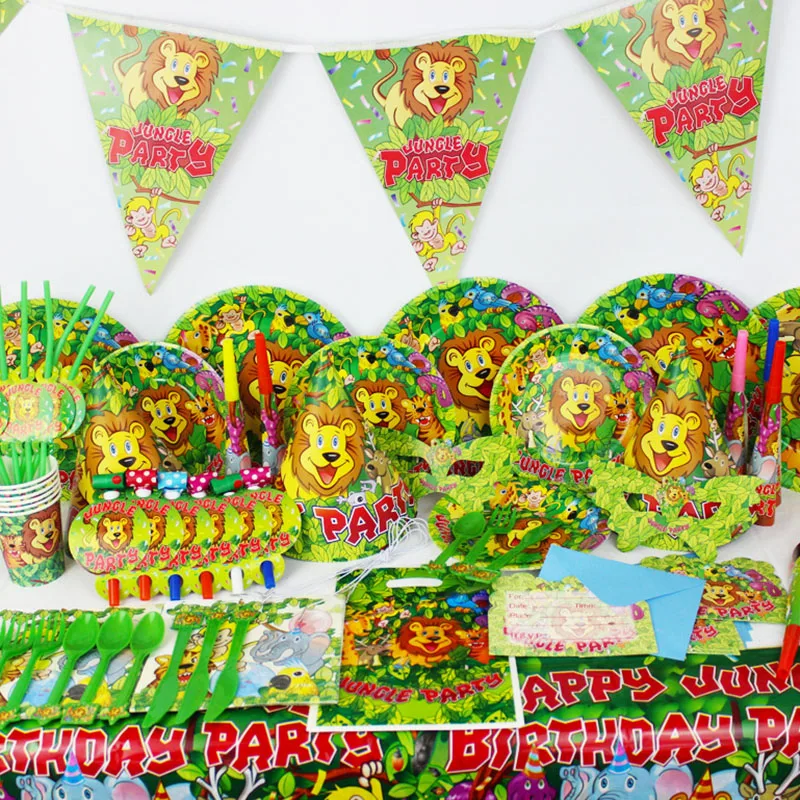 

Товары для вечерние в джунглях, скатерть с Львом, тигром, баннер, посуда для детей, для мальчиков, дикая, одна тема, исследование дня рождения,...