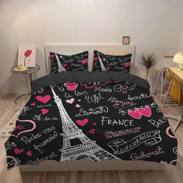 

Eiffel Tower Duvet Cover Set Pink Girls Bedding Set Romantic Paris Bed Linen Girls Lover Home Textiles Couple Bedclothes