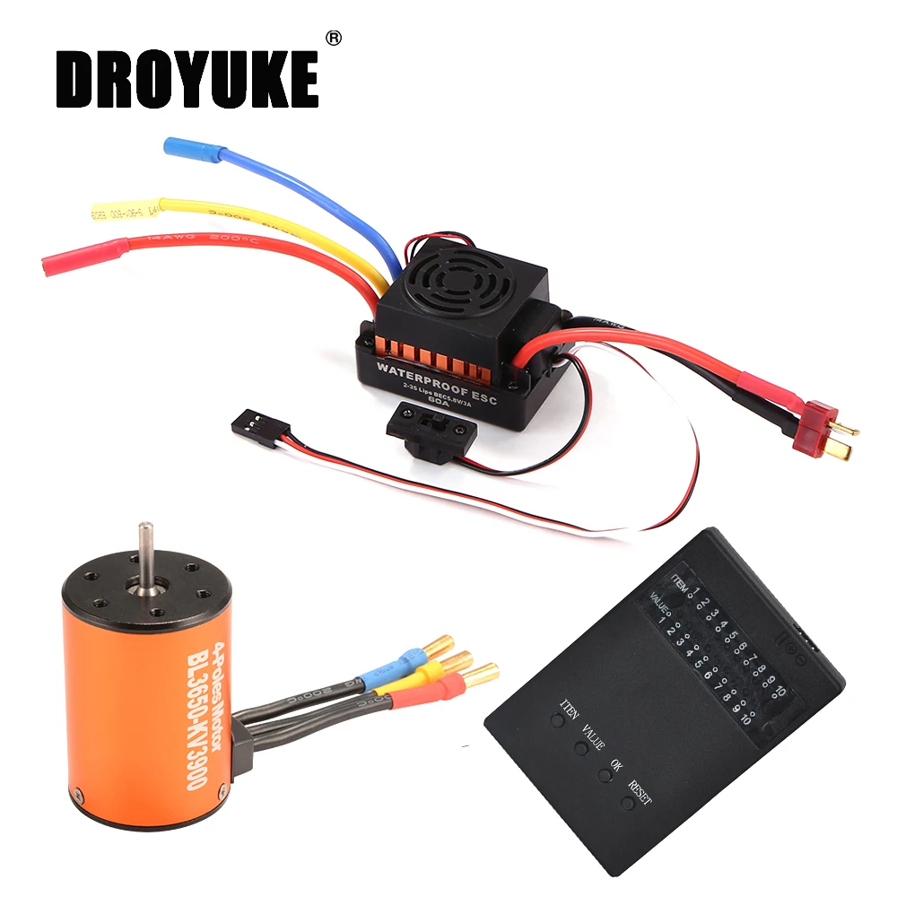 

waterproof 3650 3900KV 4 poles Sensorless Brushless Motor with 60A Electronic Speed Controller Combo Set for 1/10 RC Car