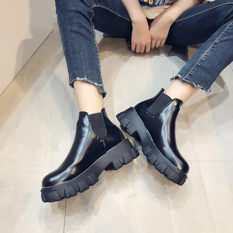 2019 г. женские модные ботинки теплые на искусственном меху Осенняя обувь с круглым