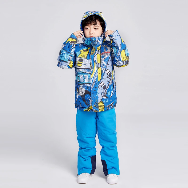

Children Ski Set Boys Snowboard Jackets Windproof Warm Winter Clothing Kids Hooded Overalls Snow Pants Waterproof Skiing Suit