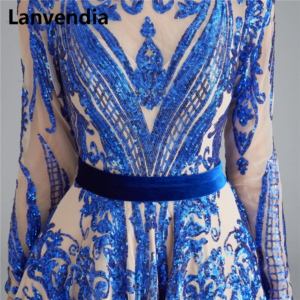 

Lanvendia Elegant Ball Gown Royal Blue Dubai Arab Evening Dress 2020 Shiny Sequined Long Prom Dress Robe De Soiree