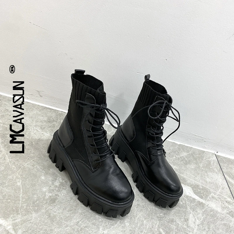 LMCAVASUN/женские зимние ботинки; утолщенная Нескользящая кожаная обувь на молнии для девочек; женские ботинки; botas mujer; Ботинки martin - Цвет: Matte
