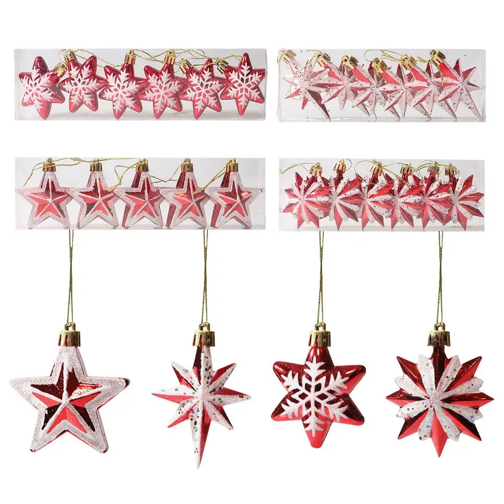 

5/6pcs Christmas Tree Hanging Pendant Red White Stars Hanging Ornaments Five-pointed Star Christmas Decoration For Home Decor