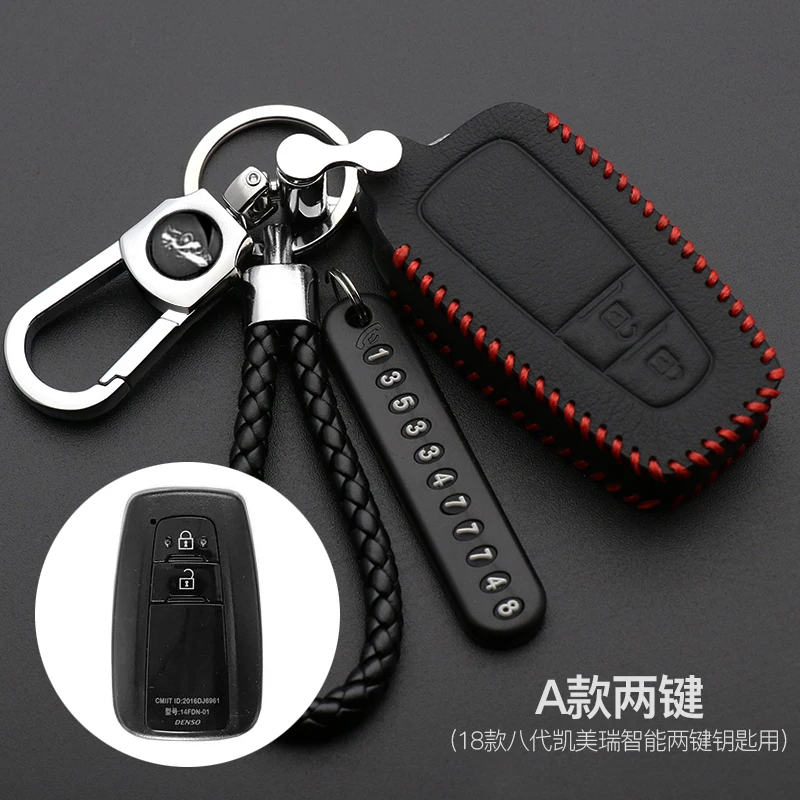 

Leather Remote Car Keychain Key Cover Case For Toyota Camry CHR Prius Corolla RAV4 Prado 2019 2020 2021 Remote 3 button keyless