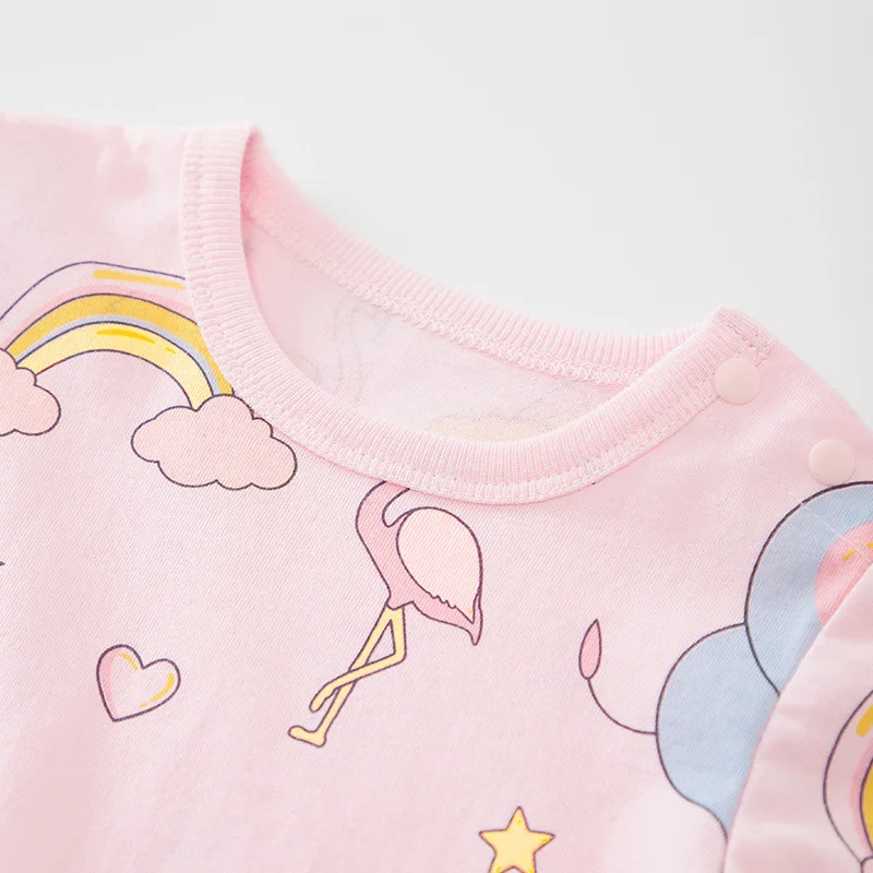 

Весенне-летний детский комбинезон, тонкий розовый комбинезон с длинным рукавом для маленьких девочек, комбинезон с радужным слоном, наряд д...