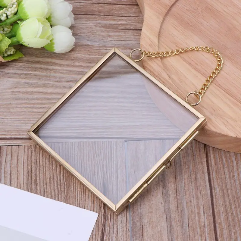 

Creative DIY Chain Retro Metal Photo Frame High Translucent Glass Photo Frame Specimen Folder 2 Size Optional