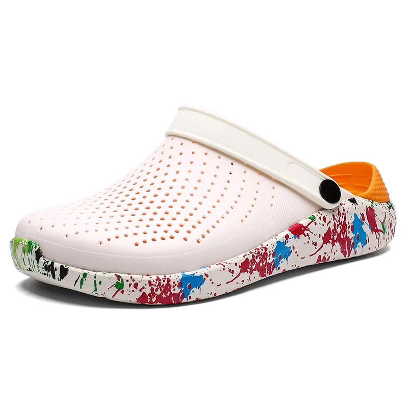 Bright white Crocse Crocks/мужские сандалии для бассейна; летняя Уличная обувь для пляжа; мужские садовые Сабо без застежек; Повседневная водонепроницаемая обувь для душа; Crock - Цвет: Bright white