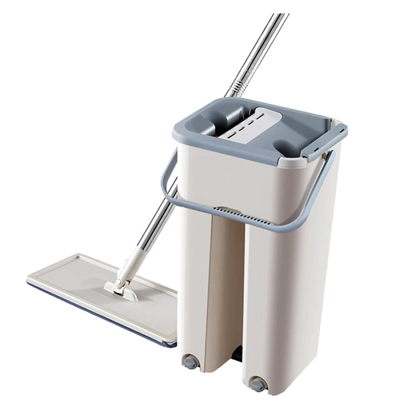 

Flat Floor Mop Scraping Ultra-Fine Fiber Mop Self Wet and Dry Cleaning Microfiber Mop Bucket with 7 Microfiber Pads