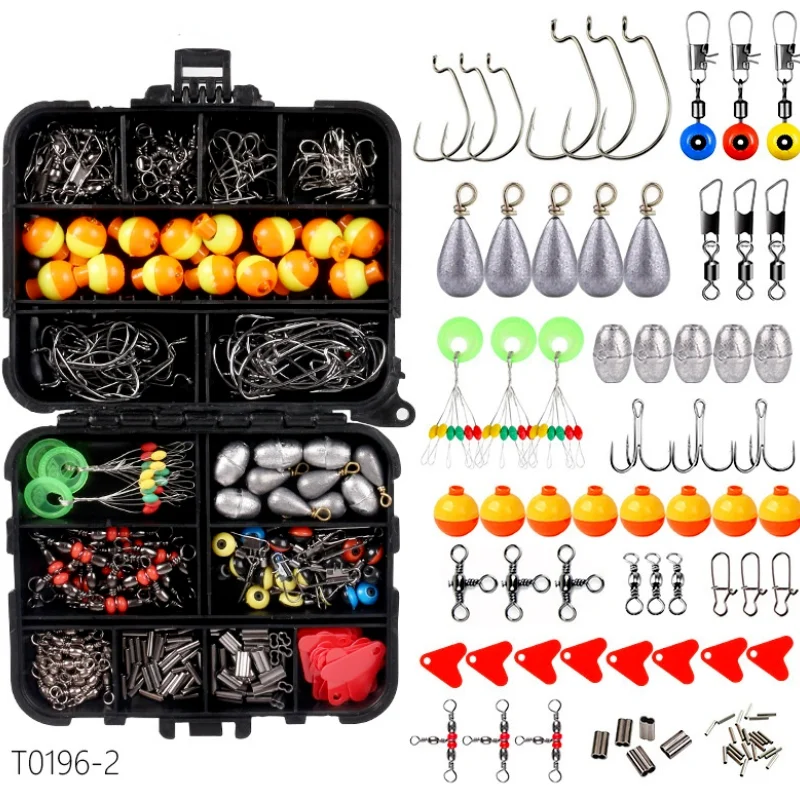 

263 Pieces of Small Fishing Accessories Set Spherical Float Rock Fishing Three Hooks Copper Pipe Lead Sinker Fishing Tools