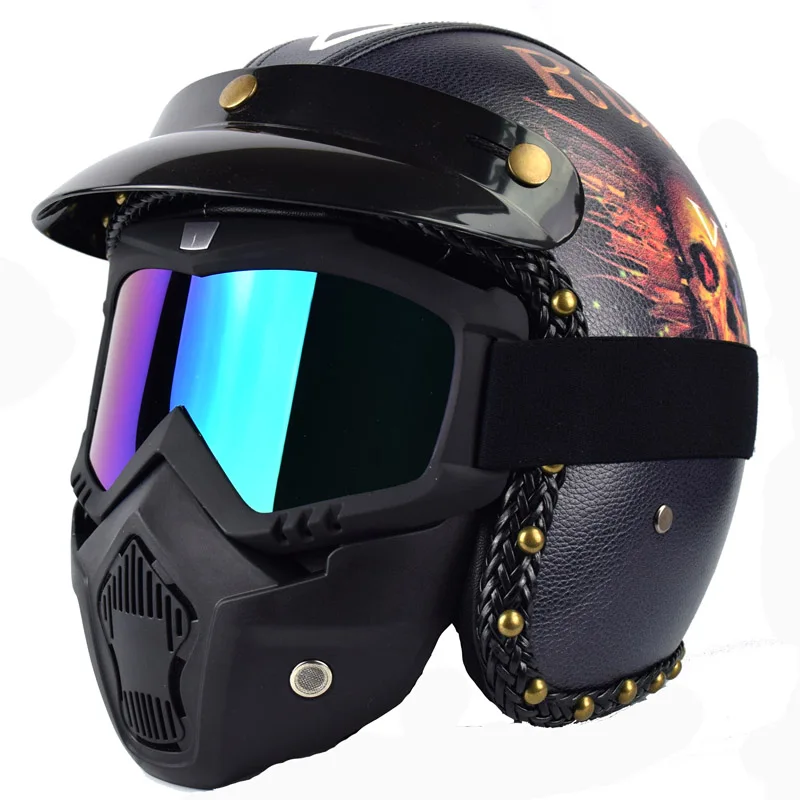 Мотоциклетные очки шлем Ретро съемные модульные для открытого лица катания на