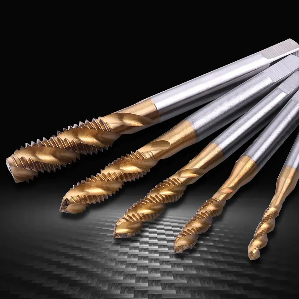 Набор быстрорежущих винтовых метчиков с титановым покрытием 5 шт. прямые