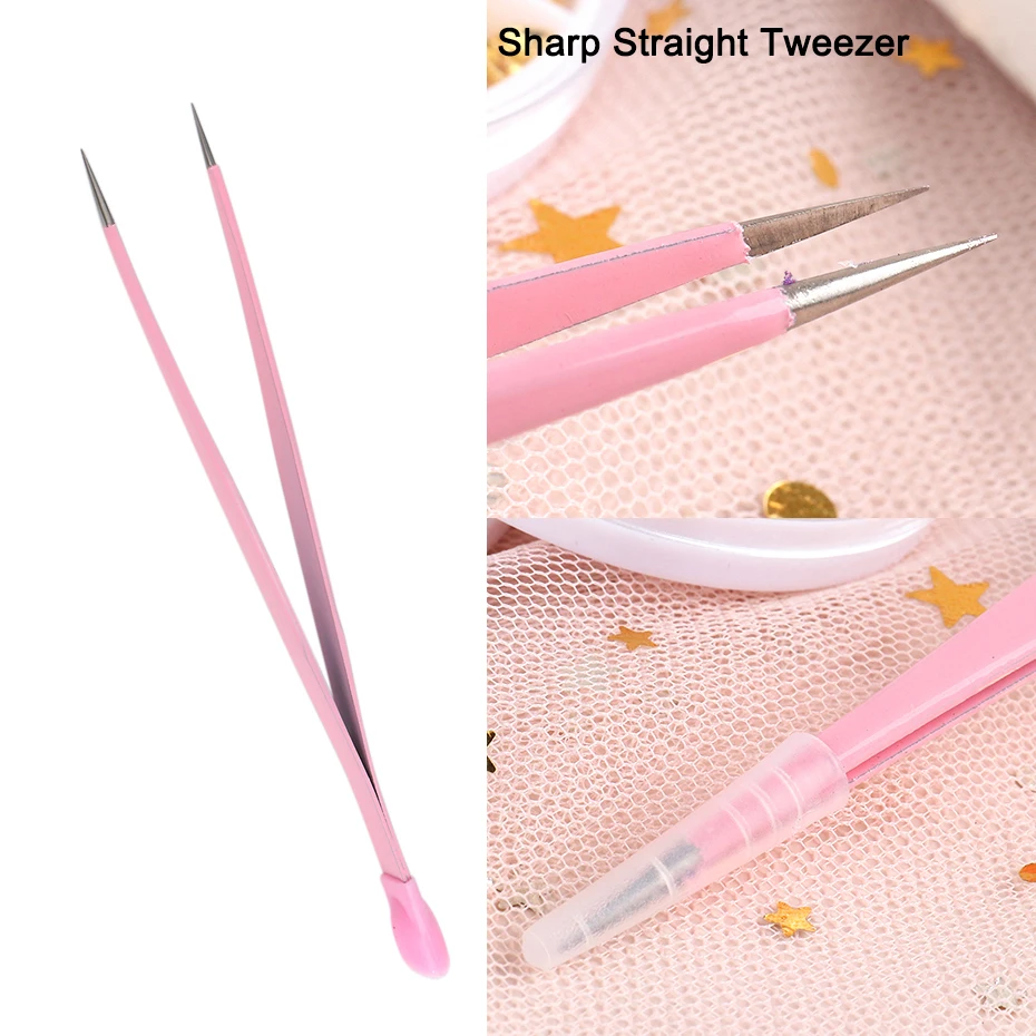 Professional Two Headed Nail Tweezer Sharp Straight Silicone Pressed Head Nipper For Sticker Decoration Manicure Tools BESN01-02 | Красота и
