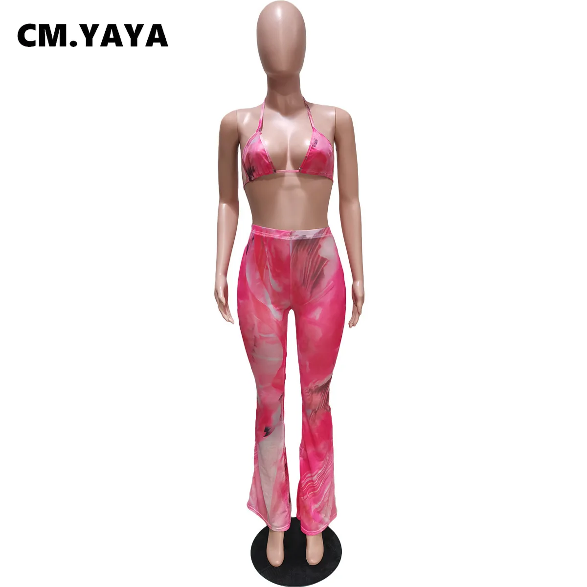 Купальники CM.YAYA женские с сетчатым принтом бандажные топы без рукавов лямкой на