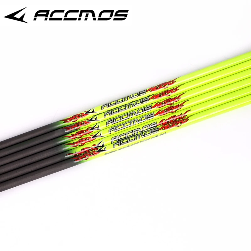 

6/12pcs Pure Carbon Arrow Shaft Arrow tube ID 6.2mm Spine 300 / 340 / 400 / 500/ 600 Fluorescent Yellow For Arrow DIY 32 inch